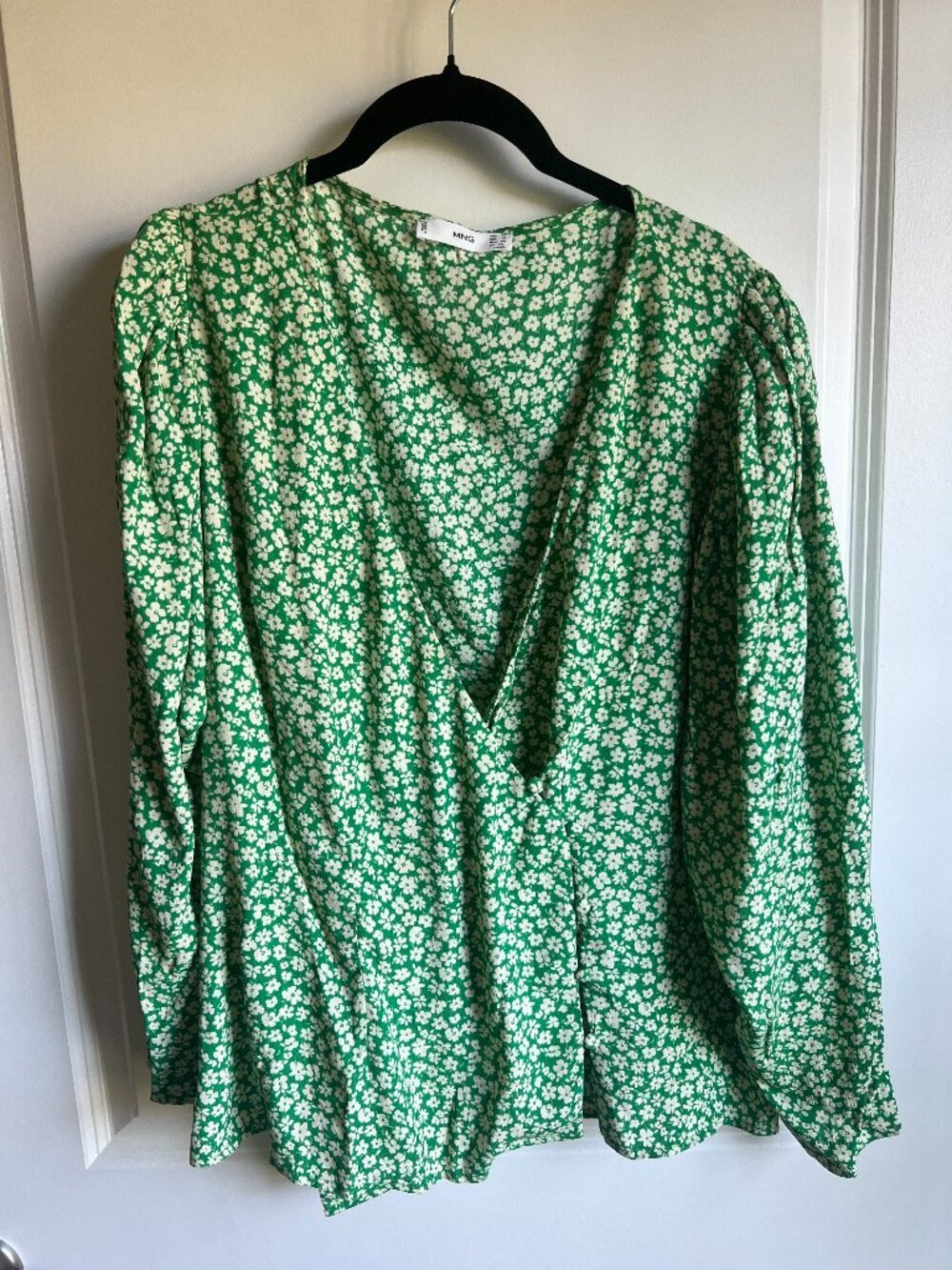 Mango Curve - Printed V-neck blouse - Green - XL